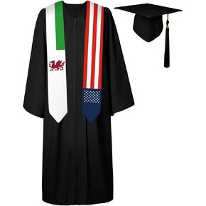 72 Inch Wales Flag and USA Flag Graduation Sash Unisex Adults Graduation Stole Scarf International Class of 2024 (Not Include Baccalaureate Gown and Hat)