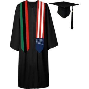 72 Inch Pan African Flag and USA Flag Graduation Sash Unisex Adults Graduation Stole Scarf International Class of 2024 (Not Include Baccalaureate Gown and Hat)