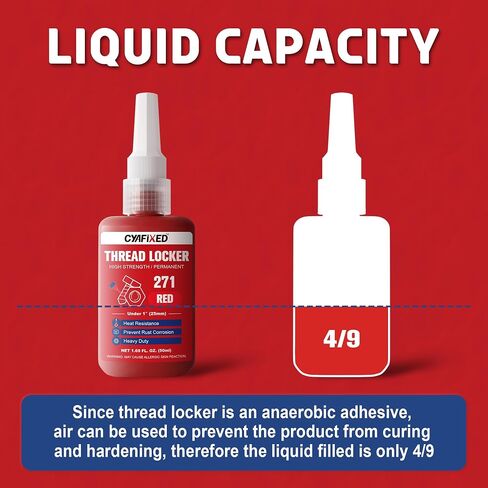 Threadlocker 271, Red High Strength Permanent Thread Lock Glue (1.69Fl. oz/50ml) - Lock Tight Screw Glue for Nuts, Bolts & Seal Fasteners, Prevents Loosening, Rust & Corrosion in Saudi Arabia