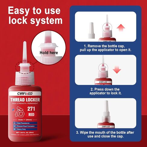 Threadlocker 271, Red High Strength Permanent Thread Lock Glue (1.69Fl. oz/50ml) - Lock Tight Screw Glue for Nuts, Bolts & Seal Fasteners, Prevents Loosening, Rust & Corrosion in Saudi Arabia