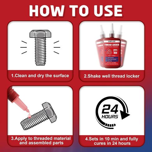 Threadlocker 271, Red High Strength Permanent Thread Lock Glue (1.69Fl. oz/50ml) - Lock Tight Screw Glue for Nuts, Bolts & Seal Fasteners, Prevents Loosening, Rust & Corrosion in Saudi Arabia