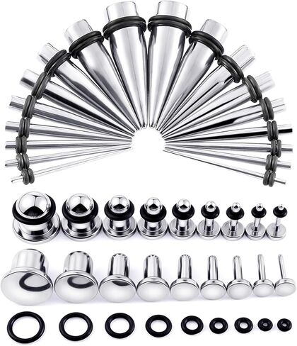 Longbeauty 14G-00G 36pcs الأذن مقاييس تمتد عدة التناقص التدريجي الفولاذ الجراحية للأذنين قياس بداية مجموعات واحدة مسطحة أعلى مقاييس المقابس للنساء الرجال in Kuwait