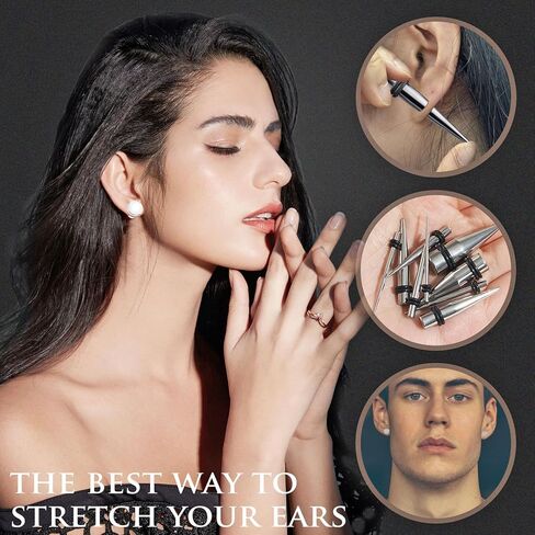 Longbeauty 14G-00G 36pcs الأذن مقاييس تمتد عدة التناقص التدريجي الفولاذ الجراحية للأذنين قياس بداية مجموعات واحدة مسطحة أعلى مقاييس المقابس للنساء الرجال in Kuwait