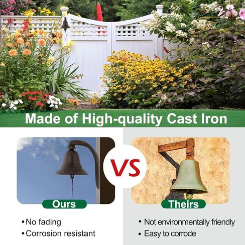 Cast Iron Farmhouse Dinner Bell - Decoration Hanging Bell for Yard or Garden - Bracket Mount - Wall Bell - Indoor Rope Bell for Ship, Door, School, Home, Church (Bell) in Saudi Arabia