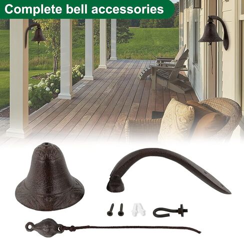 Cast Iron Farmhouse Dinner Bell - Decoration Hanging Bell for Yard or Garden - Bracket Mount - Wall Bell - Indoor Rope Bell for Ship, Door, School, Home, Church (Bell) in Saudi Arabia