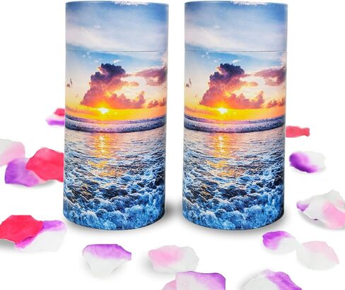 Set of 2 40 lbs Small ECO Scattering Tube Urn for Human Ashes, Biodegradable Decorative Spreading Cremation Urn for Adult Male Female Pet Dog Cat Ashes, Including ECO Artificial Flowers(Beach Sunset) in Saudi Arabia