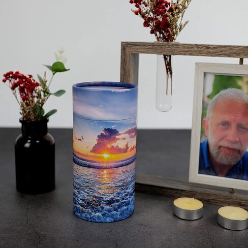 Set of 2 40 lbs Small ECO Scattering Tube Urn for Human Ashes, Biodegradable Decorative Spreading Cremation Urn for Adult Male Female Pet Dog Cat Ashes, Including ECO Artificial Flowers(Beach Sunset) in Saudi Arabia