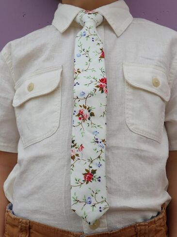 Otis & Oliver Boys Floral Tie Pre-Tied Kids Necktie Age 1-12 Adjustable Woven Cotton Church Wedding School Graduation in Saudi Arabia