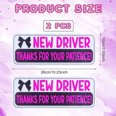 2pcs New Driver Magnet for Car, Magnetic Reflective Bumper Stickers Thanks for Your Patience New Driver Signs Safety Warning Funny Novice Driver Vehicle Car Decal Accessories (Silver, Pink) in Saudi Arabia
