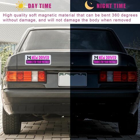 2pcs New Driver Magnet for Car, Magnetic Reflective Bumper Stickers Thanks for Your Patience New Driver Signs Safety Warning Funny Novice Driver Vehicle Car Decal Accessories (Silver, Pink) in Saudi Arabia