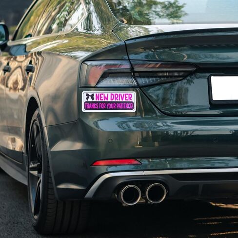 2pcs New Driver Magnet for Car, Magnetic Reflective Bumper Stickers Thanks for Your Patience New Driver Signs Safety Warning Funny Novice Driver Vehicle Car Decal Accessories (Silver, Pink) in Saudi Arabia