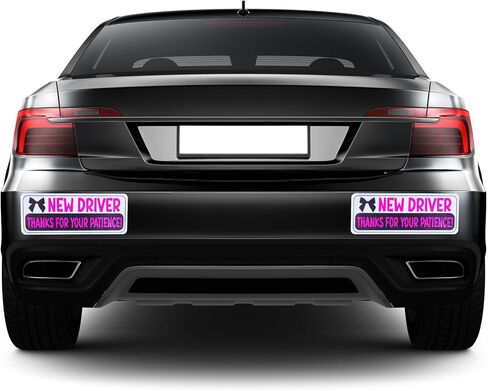 2pcs New Driver Magnet for Car, Magnetic Reflective Bumper Stickers Thanks for Your Patience New Driver Signs Safety Warning Funny Novice Driver Vehicle Car Decal Accessories (Silver, Pink) in Saudi Arabia