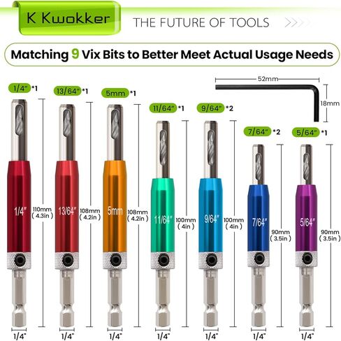Self Centering Drill Bit Set 1/4" Hex Shank Vix Bit, 5/64" to 1/4" Center Drill Bit Set Custom Colorful Hinge Drill Bit Set for Metal Wood Cabinet Door Window Aluminum Copper Stainless Steel in Saudi Arabia