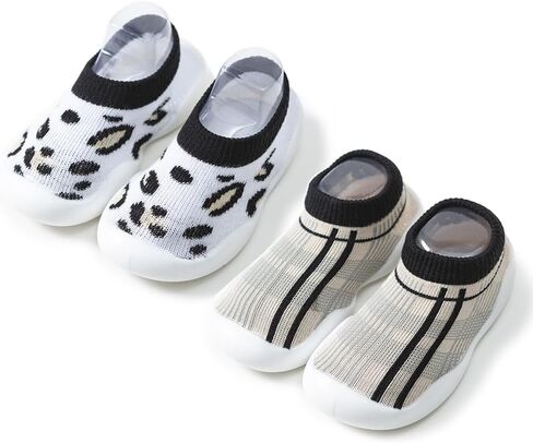 2 Pairs Baby First Walking Shoes Non-Slip Toddler Sock Shoes Girls Boys Slip On Sneakers Infant Rubber Soft Sole Slippers Lightweight in Saudi Arabia