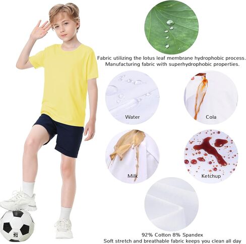 Toddler to Youth Stain Resistant T-shirts Kids Cotton Short Sleeve Water Repellent Shirts for Boys and Girls in Saudi Arabia