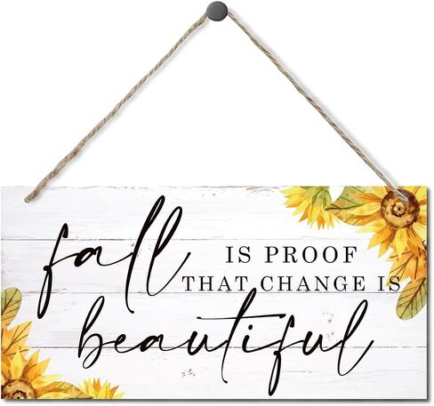 Fall Decoration, Hanging Wood Sign Home Decorative, Fall Home Decor Aesthetic, Sunflower Wall Decor Art, Farmhouse Decor, Thanksgiving Deocrations for Home, Fall is Proof Change is Beautiful in Kuwait