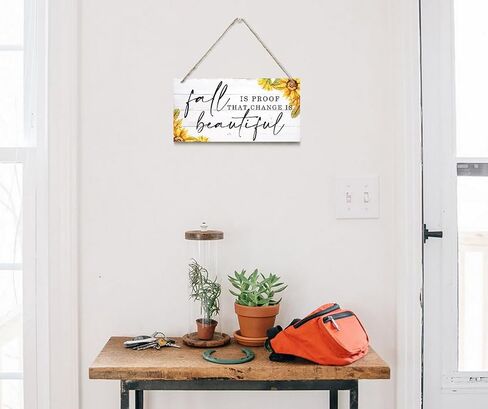 Fall Decoration, Hanging Wood Sign Home Decorative, Fall Home Decor Aesthetic, Sunflower Wall Decor Art, Farmhouse Decor, Thanksgiving Deocrations for Home, Fall is Proof Change is Beautiful in Kuwait
