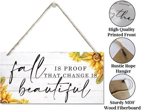 Fall Decoration, Hanging Wood Sign Home Decorative, Fall Home Decor Aesthetic, Sunflower Wall Decor Art, Farmhouse Decor, Thanksgiving Deocrations for Home, Fall is Proof Change is Beautiful in Kuwait