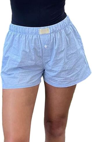 Y2k Plaid Shorts Baggy Boxer Shorts for Women Elastic Waist Casual Lounge Bottom Gingham Pajama Shorts Sleepwear in Saudi Arabia