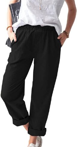 Women's Straight Pants Elastic Waist Casual Trousers Pants with Pockets in Saudi Arabia