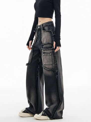 Baggy Cargo Pants for Women Girls Wide Leg Jeans Y2k Hip Hop Streetwear Low Rise Oversized Jeans Grunge Clothes Blue in Saudi Arabia