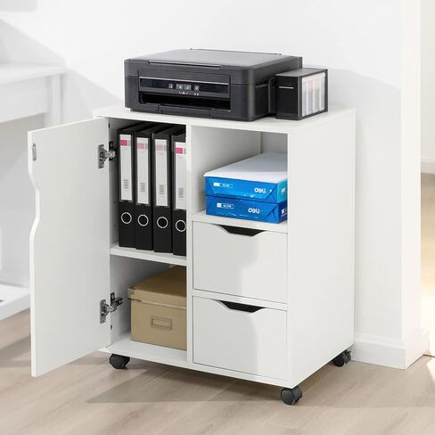 SoBuy Multi-Functional Storage Trolley Printer Table with Drawer and Door Office Trolley on Wheels Bedside Table Side Table for Bathroom Kitchen Office Balcony Living Room, White FBT105-W in Saudi Arabia