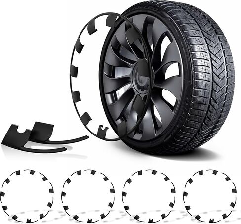 RimTek Tesla Model Y 21 بوصة واقي حافة يغطي العجلة بأكملها - حماية من الخدش - ملحقات خارجية سوداء غير لامعة لتتناسب مع عجلة OEM الأصلية - مجموعة من 4 - (21 بوصة Uberturbine) in Kuwait