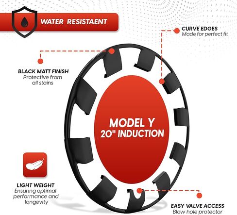 RimTek Tesla Model Y 21 بوصة واقي حافة يغطي العجلة بأكملها - حماية من الخدش - ملحقات خارجية سوداء غير لامعة لتتناسب مع عجلة OEM الأصلية - مجموعة من 4 - (21 بوصة Uberturbine) in Kuwait