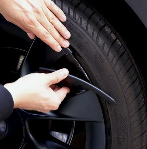 RimTek Tesla Model Y 21 بوصة واقي حافة يغطي العجلة بأكملها - حماية من الخدش - ملحقات خارجية سوداء غير لامعة لتتناسب مع عجلة OEM الأصلية - مجموعة من 4 - (21 بوصة Uberturbine) in Kuwait