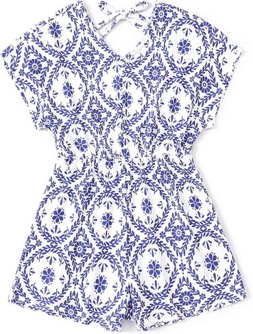 PATPAT Girls One Piece Short Sleeve Jumpsuit Floral Back Off Wide Leg Romper Overall 6-12 Years in Saudi Arabia