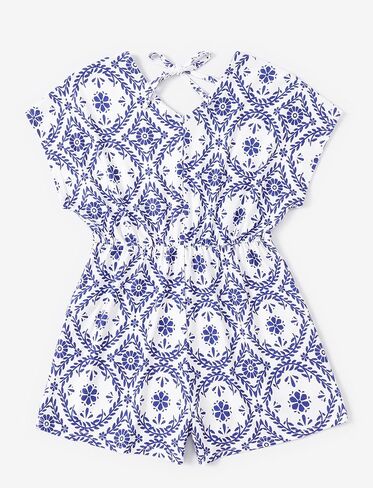 PATPAT Girls One Piece Short Sleeve Jumpsuit Floral Back Off Wide Leg Romper Overall 6-12 Years in Saudi Arabia