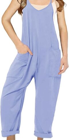 Girls' Casual Sleeveless Strap Loose JumpsuitsRomper Long Pants with Pockets in Saudi Arabia