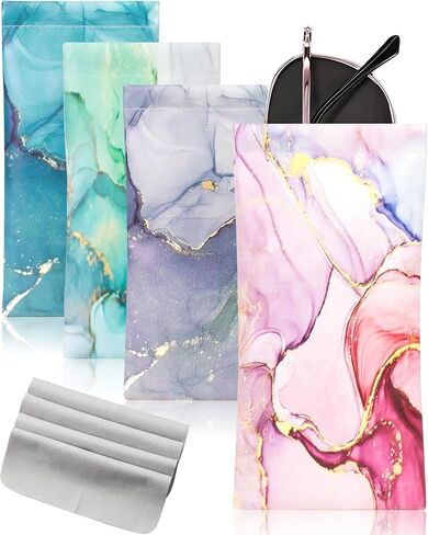 4 Pcs Squeeze Top Sunglass Case with Cleaning Cloth, Soft Leather Eyeglass Case Portable Sunglasses Pouch in Saudi Arabia