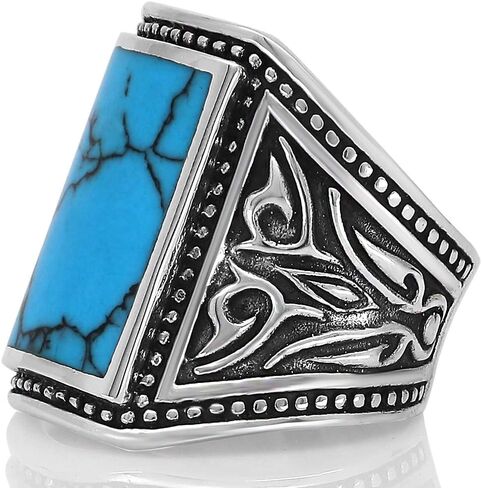 VY JEWELRY MALACHITE OR TURQUOISE - خاتم من الفضة الإسترليني عيار 925 مع أحجار كريمة للرجال - مقاس 8 إلى 14 in Kuwait