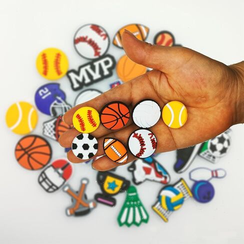 30 قطعة من الأحذية الساحرة الرياضية للأولاد، قباقيب التمساح، كرة السلة وكرة القدم اللينة والبيسبول ودبابيس أحذية كرة القدم وإكسسوارات تزيين هدايا الأطفال، زر 0.47 بوصة in Kuwait