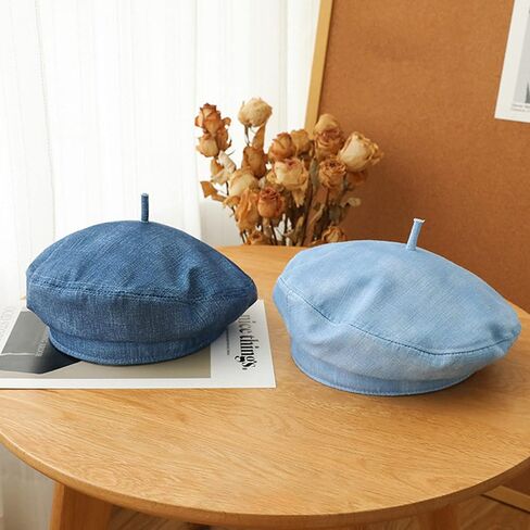 Women Blue Denim Beret French Artist Painter Beanie Hat Cap in Kuwait