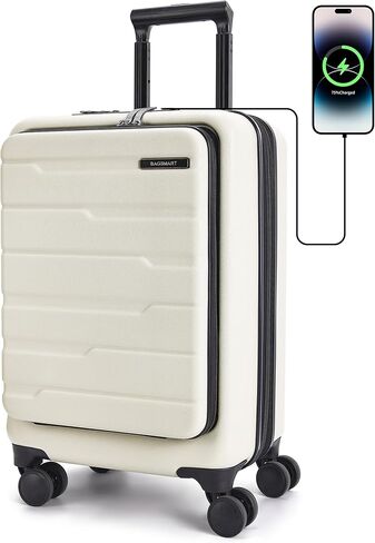 BAGSMART Expandable Carry On Luggage 22x14x9 Airline Approved, 20" Suitcases with Spinner Wheels,Charging Ports,TSA Lock, Hard Shell Front Opening Carry On Luggage for Men Women Travel Business,White in Saudi Arabia