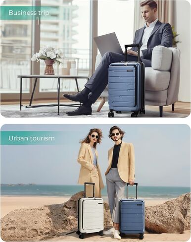 BAGSMART Expandable Carry On Luggage 22x14x9 Airline Approved, 20" Suitcases with Spinner Wheels,Charging Ports,TSA Lock, Hard Shell Front Opening Carry On Luggage for Men Women Travel Business,White in Saudi Arabia
