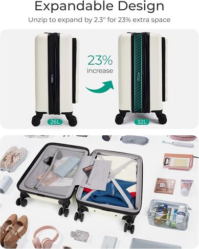 BAGSMART Expandable Carry On Luggage 22x14x9 Airline Approved, 20" Suitcases with Spinner Wheels,Charging Ports,TSA Lock, Hard Shell Front Opening Carry On Luggage for Men Women Travel Business,White in Saudi Arabia