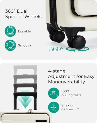 BAGSMART Expandable Carry On Luggage 22x14x9 Airline Approved, 20" Suitcases with Spinner Wheels,Charging Ports,TSA Lock, Hard Shell Front Opening Carry On Luggage for Men Women Travel Business,White in Saudi Arabia