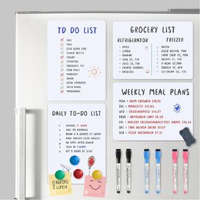Magnetic Fridge Whiteboard Set: Dry Erase White Board (12X8"), Magnets ( Bonus), Markers & Erasers