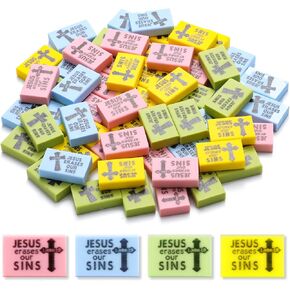 100 Pcs Jesus Erases Our Sins Erasers 1 x 0.75 x 0.24 inch Christian Mini Eraser for Kids Bulk Tiny Small Pastel Bible Cross Eraser for Church Stationery Sunday School Supplies