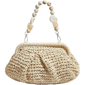 Verdusa Women's Straw Top Handle Clutch Handbags Pleated Woven Purses Summer Bag