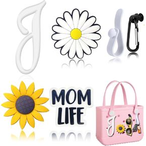 6Pcs Letter Charms for Bogg Bag Clips Insert Beach Bag Accessories Charm with Key Holder for Simple Mothern Beach Totes DIY