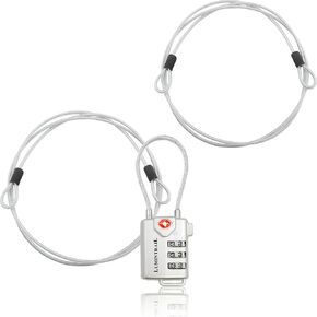 Lumintrail 3-Digit TSA Approved Lock, 1 Pack Bundle with Two 4ft Cables