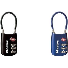 Master Lock Set Your Own Combination TSA Approved Luggage Lock Bundle, 1 Black & 1 Blue Lock, 4688D