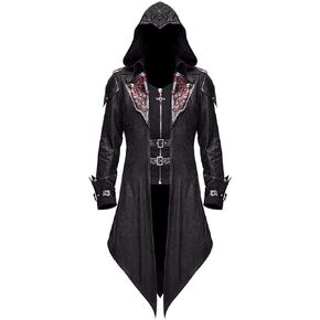 Mens Black Tailcoat Jacket Gothic Steampunk Victorian Halloween Costume Long Coat Men's Vintage Frock Uniform