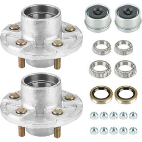 Youxmoto Galvanized Trailer Idler Hub kit, 5 on 4.5 for 3500 lbs Trailer Axle, 5x4.5 Trailer Hub Assembly, Set of 2, with Bearing, Grease Seal Grease Cap, (Fits 1-1/16'' to 1-3/8'' spindles),