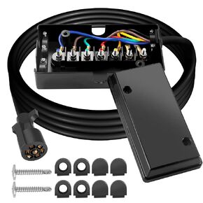 7 Way Trailer Plug 8 Feet Inline Trailer Cord Heavy Duty with 7 Gang Junction Box,7 Pin Trailer Plug with Weatherproof Junction Box for Easy Installation