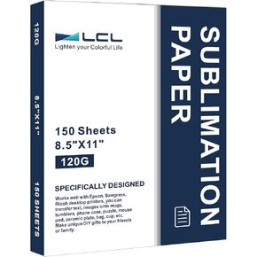 LCL Sublimation Paper 8.5x11 Inch 150 Sheets for Any Inkjet Printer which Match Sublimation Ink 120g